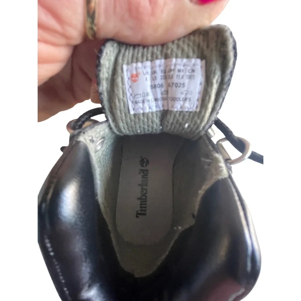 Kids Timberland Black Leather Lace Up Waterproof Boots Toddler Size 4‎ Hiking